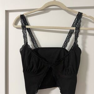 Black Lace Trim Crop Top